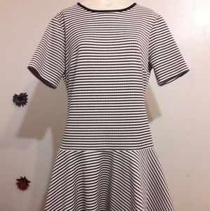 Trina Turk Black and White Striped Midi Dress